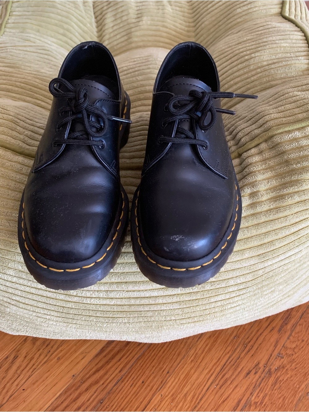 Dr. Martens Black Leather 3-Eye Derby with Yellow Stitching
